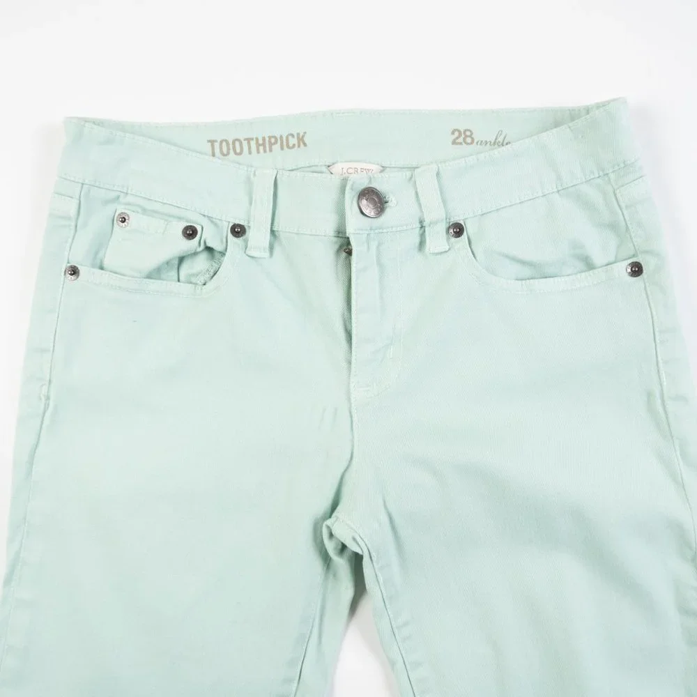 J. CREW Toothpick mint green ankle jeans size 28